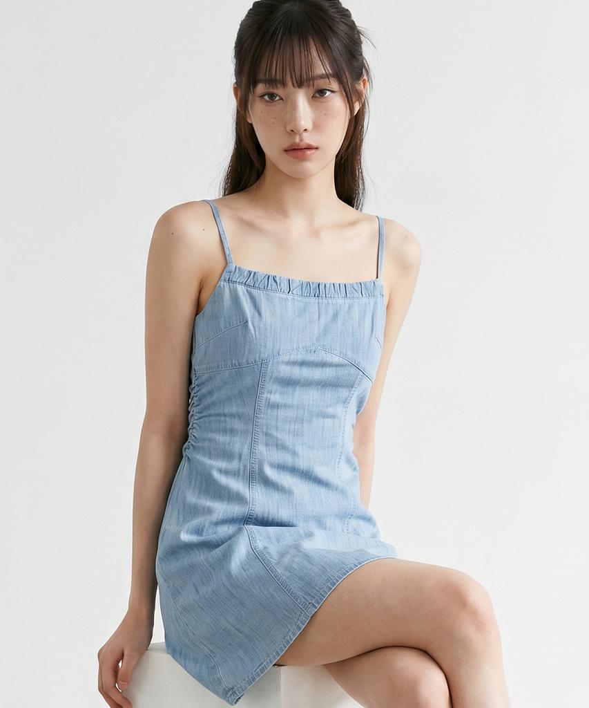 TOPGIRL Side Shirred Denim Midi Dress_T611Ds506