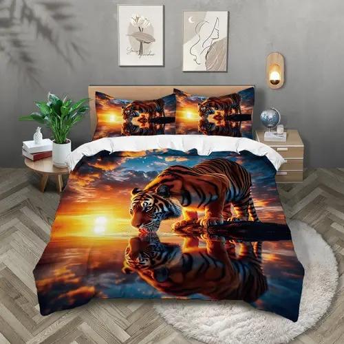 Carton Tiger Soft Duvet Cover Carton Tiger Background Theme Soft Duvet Cover Suitable for Children Kids Plus Adult Peoples Soft Plus Breathable