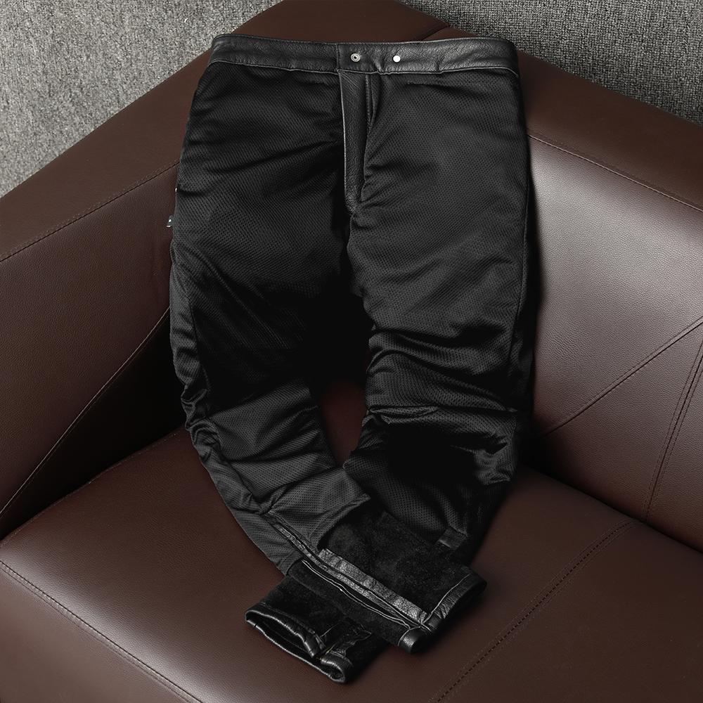 Soft Genuine Leather Motorcycle Riding Pants with Armor Pads for Men Women Winter Fall