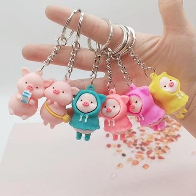 2021 novo dos desenhos animados capa de chuva piggy chaveiro pvc chave macia doce cor saco pingente personalidade estudante casal presente