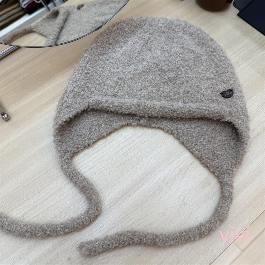 Soft waxy seam buckle small standard wool blended knitted ear protection hat autumn and winter versatile lace-up warm and cold-proof flying hat