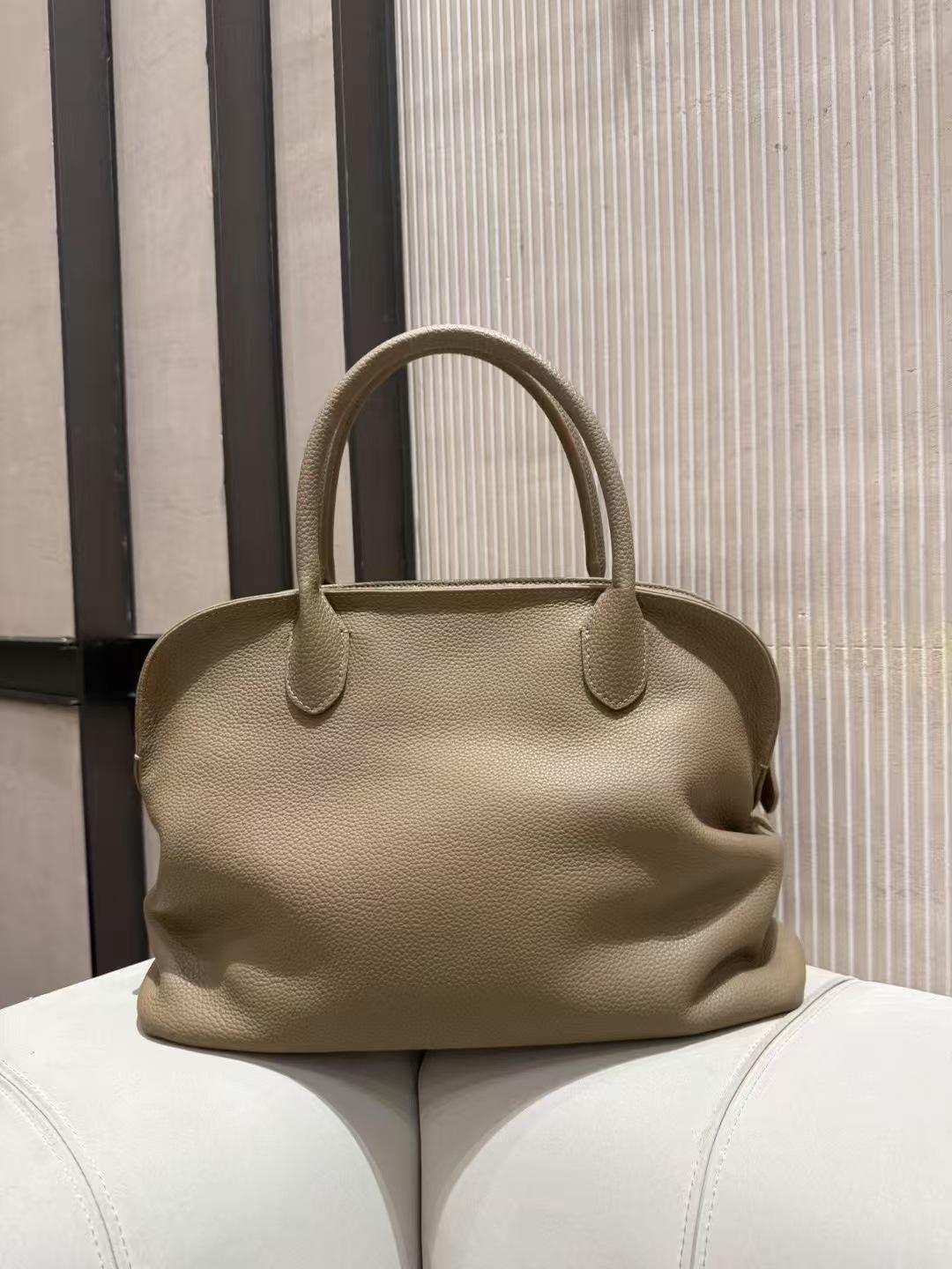 

2025 New Style Cowhide Bag Fashionable Handmade Tote Bag Genuine Leather Cowhide Thread Stitching Korean Version 31x10x23.5CM светло-серый