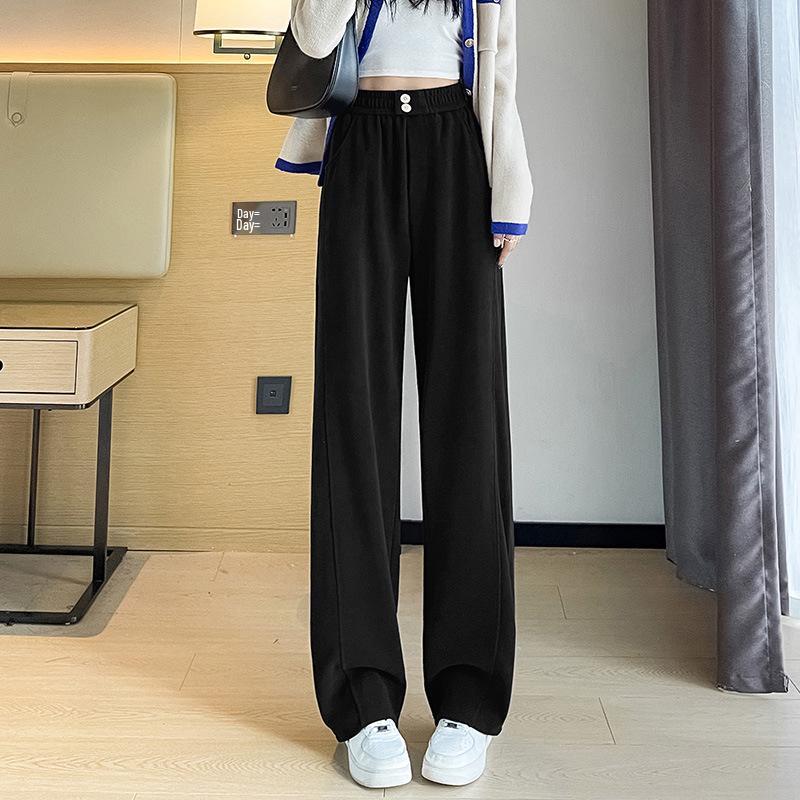 Plus Size High Waist Drapey Slimming Wide-Leg Pants for Women - Spring/Autumn 2024