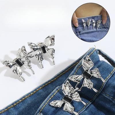 Verstellbarer Schmetterlings-Taillenstraffer-Clip, Nählose Jeansknöpfe für Damen-Locker Jeans Röcke Kleider Mode Taillenaccessoires