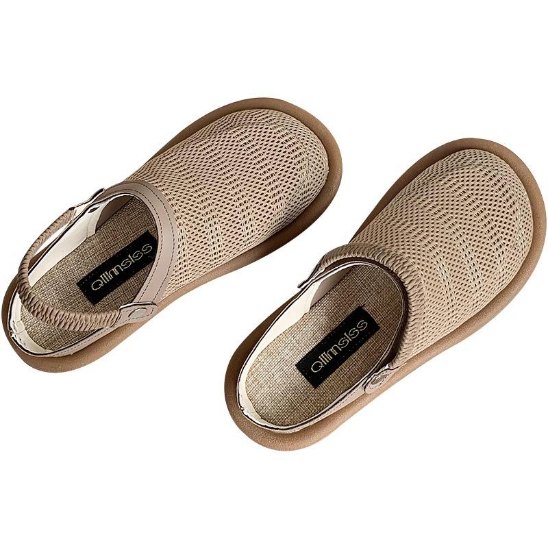 Women's Summer Closed-Toe Linen Sandals: Versatile Soft Sole Slip-On Mesh Half Slippers for Outdoors.