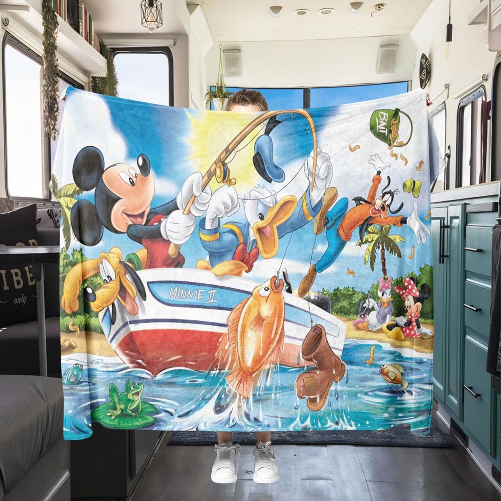Mickey Print Flannel Blanket Cartoon Home Decor for Sofas Beds Bedrooms Chairs Travel Picnics Unique Gift for All Seasons