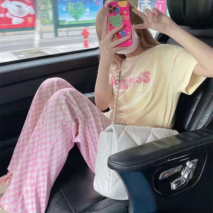 Drapey Plaid Wide-Leg High-Waisted Women's Summer Pants