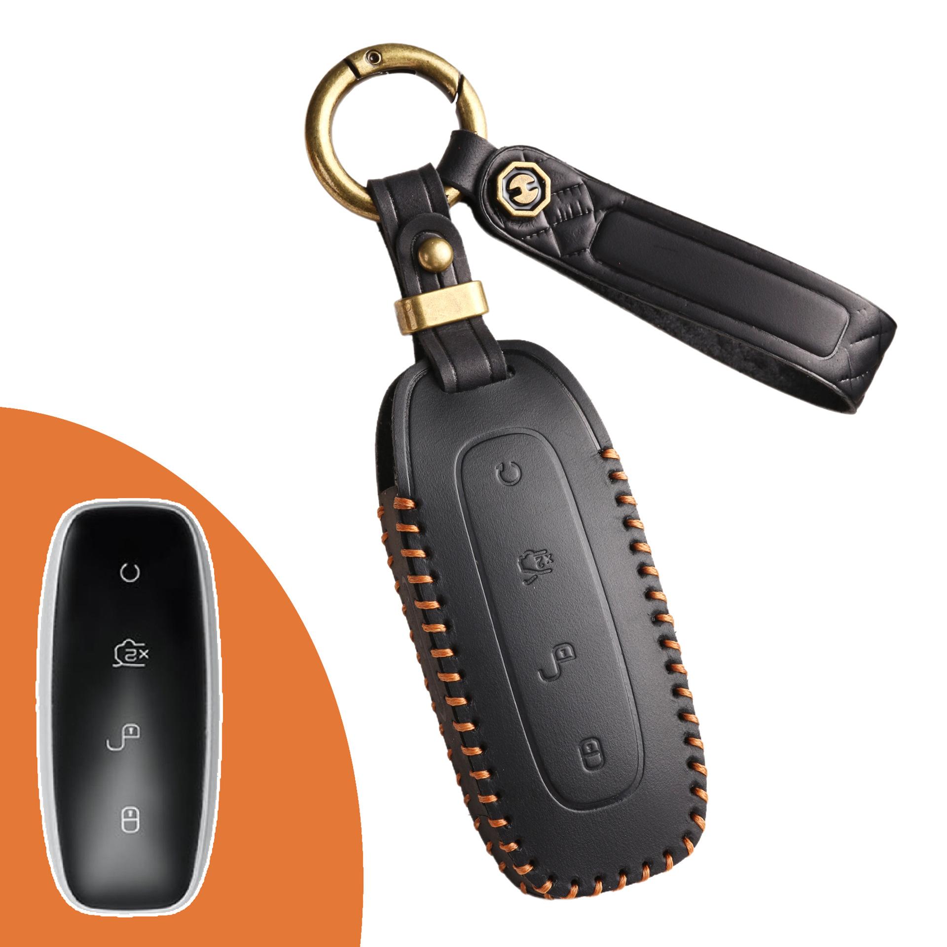 

Applicable to 2022 Tengshi d9 key cover dm-i case ev Tengshi D9 special car key bag ring, genuine leather men чёрный