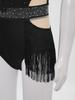 Girls Latin Dance Bodysuit Sleeveless Cutout Back Design Sheer Mesh Patchwork Shiny Rhinestones Tassel Leotard