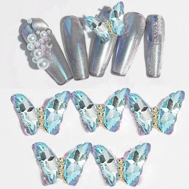 1Bag 3D Nail Charms Butterfly Shaped Nail Rhinestones for Women Elegant DIY Nails Art Decoration Accessories
