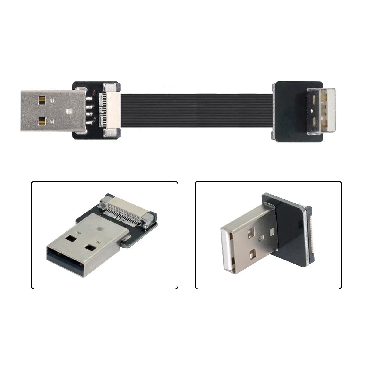 

Cablecc USB-A Male на USB-A Male Плоский Тонкий FPC Кабель з Кутом Вгору 90 Градусів для FPV Сканера Дисків Принтера 200см Тип-А Тип-А & & & чорний