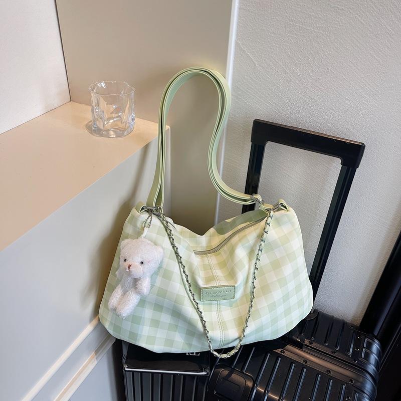 

Summer new plaid shoulder bag female college student class schoolbag portable large-capacity messenger bag зелёный