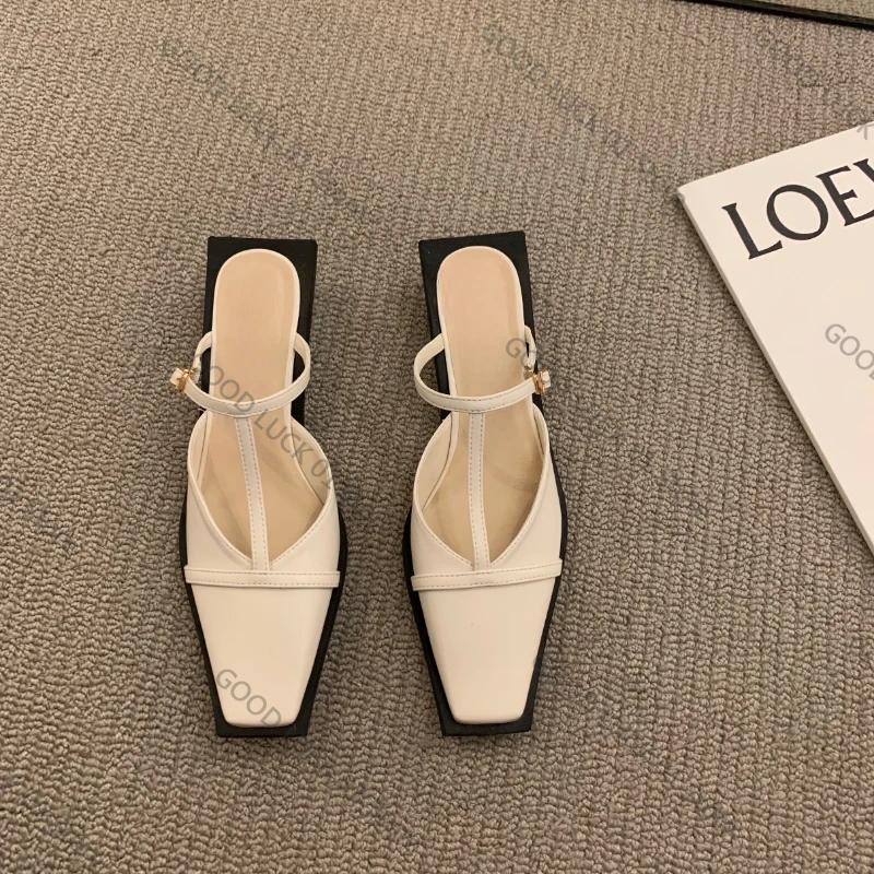 

Мода 2025 Лето Женские Мюли Тапочки Модные Слайды с Мелким Квадратным Носком Уличные Нарядные Сандалии Женские Сандалии 35 бежевый