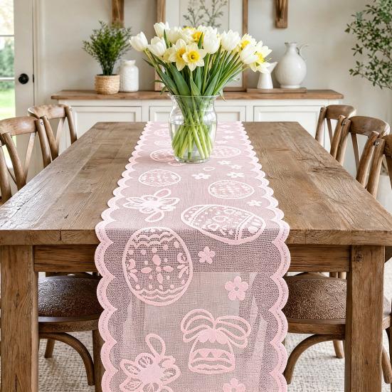 Easter Lace Table Runners, 72 Inch Spring Easter Eggs Table Runner, Easter Bunny Table Decorations for Home Dining Room, Easter Party Decorations and