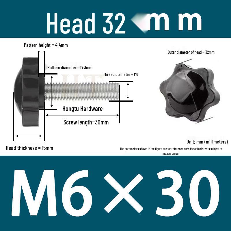 32-Head Rubber Six-Star Plum Blossom Handle Knob M5/M6/M8 Plastic Thumb Screw