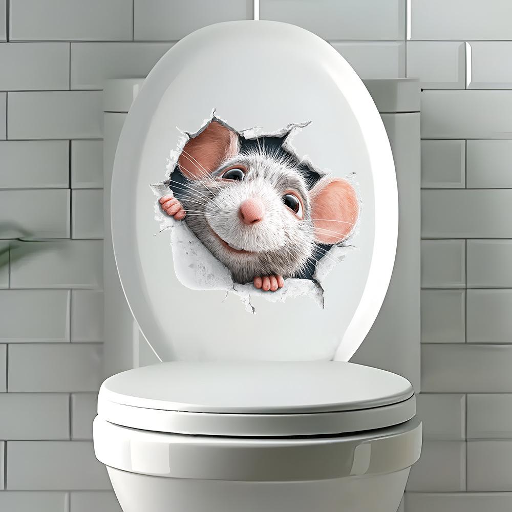 Funny Mouse Toilet Sticker, Self-Adhesive Removable No Trace Decal for Bathroom Decoration