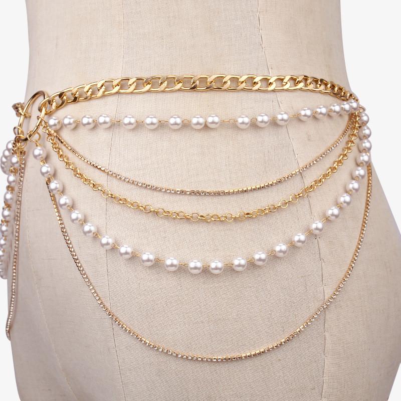 Geometric Metal Body Chain With Gold And White K Accents For Unisex Adult Fashion Jewelry