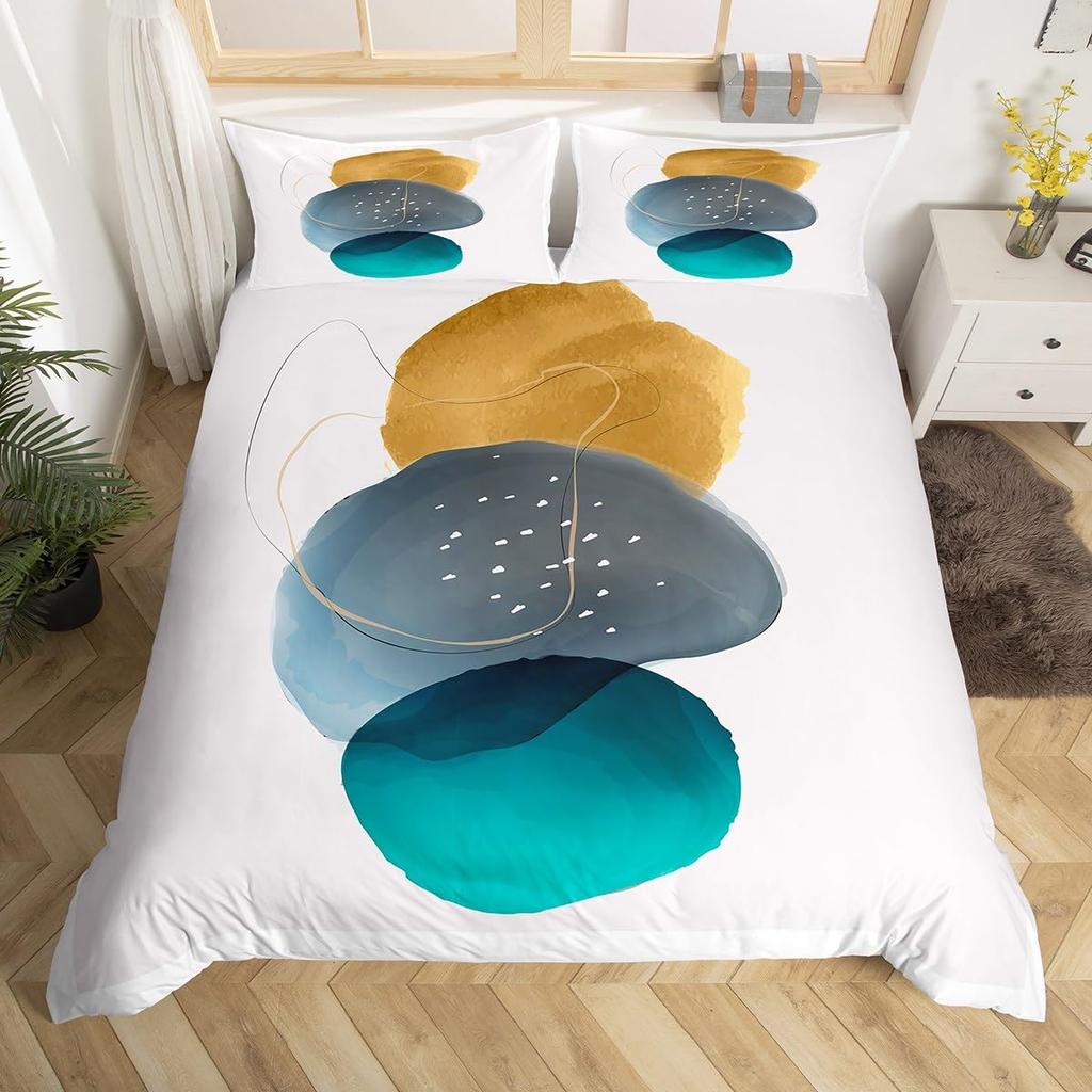 Abstract Red Sun Geometric Lines Duvet Cover Aesthetic Bedding Set Vintage Minimalist Comforter Cover Modern Circle Quilt Cover