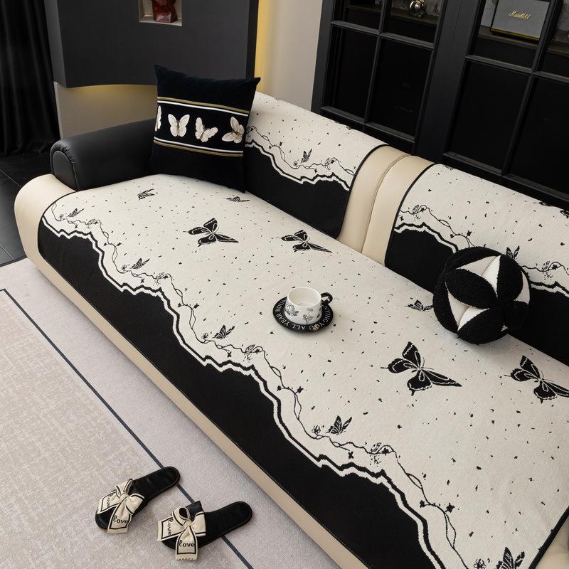 Light Luxury High-End Special-Shaped Butterfly Chenille Sofa Cushion, New Four-Season Universal Black Edge Non-Slip Leather Sofa Seat Cushion