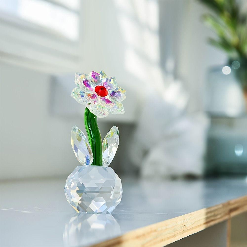 Romantic Glass Floral Collectible Flower Bouquet Paperweight  Valentine's Day Wedding Gift