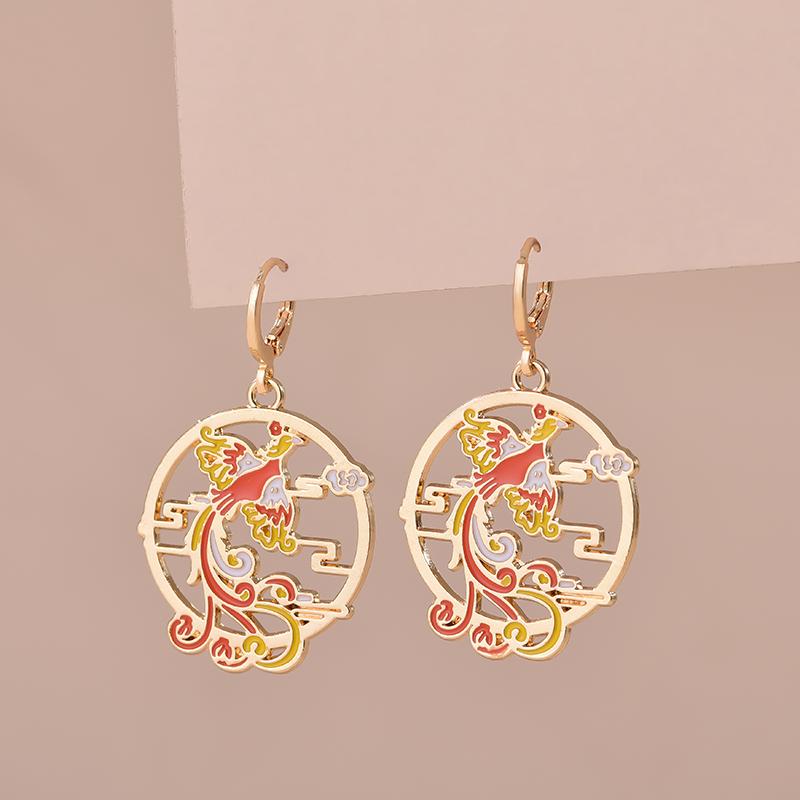 Colorful Aesthetic Animal Cat Rabbit Koi Dragon Earrings For Women Girls Enameled Delicate Gold Color Hoop Earrings Jewelry Gift