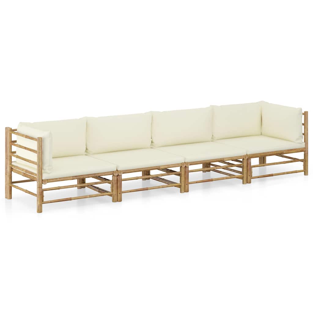 vidaXL 4-tlg. Garten-Lounge-Set mit Cremeweißen Kissen Bambus