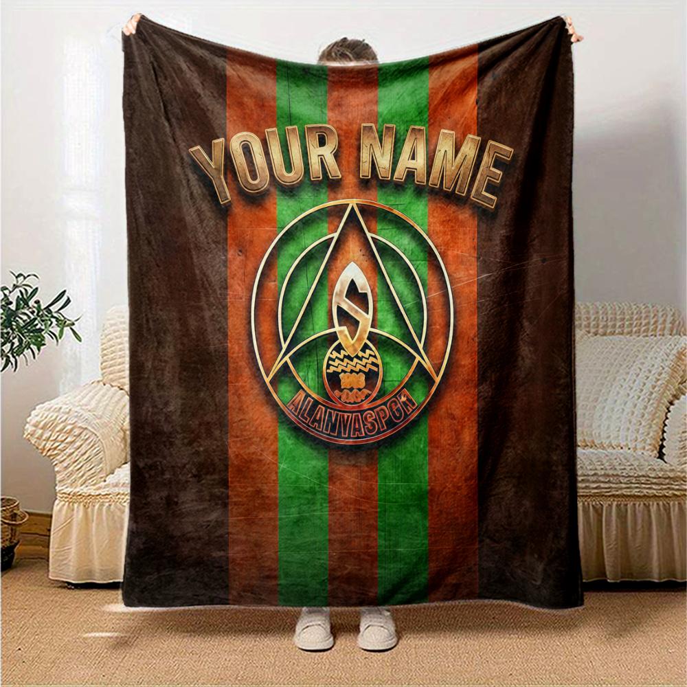 1PC Alanyaspor Custom Name Patterned Flannel Blanket Suitable For All Seasons For Home Decor Warmth And Comfort Gifts Holiday Present