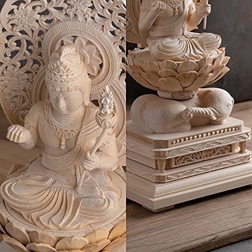 Sitzende Holz-Buddha-Statue des Fugen-Bodhisattva, 22,5 cm (hölzern: Zypresse) - Schutzgottheit des chinesischen Tierkreises für diejenigen, die in den Jahren des D geboren wurden