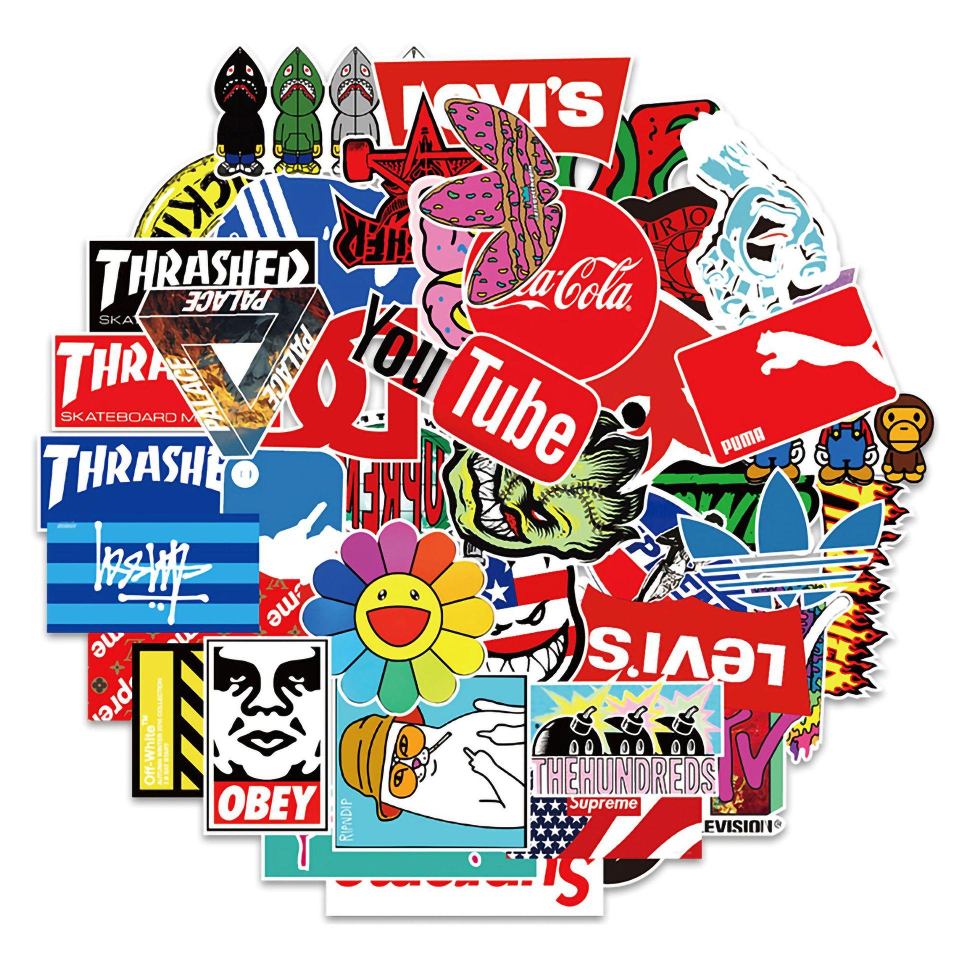 

102 Модные брендовые граффити-наклейки Чемодан Автомобиль Скейтборд Блокнот Граффити-наклейки Водонепроницаемые