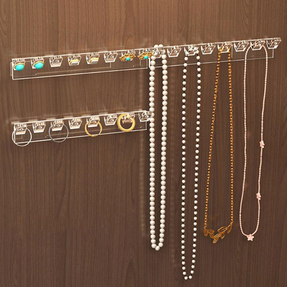 8 Hooks Jewelry Display Rack Wall Hanger Transparent Jewelry Hanging Hooks Adhesive Paste Plastic Organizer Box