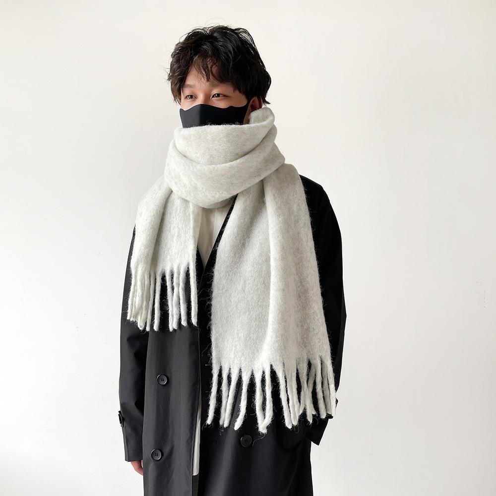 Autumn and Winter Thickened Scarf Couple Mohair Scarf Women's Versatile High-end Thickened Warm Scarf Solid Color Shawl