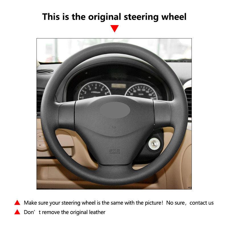 Schwarze Auto-Lenkradabdeckung Lederverkleidung für Hyundai Accent 2006 2007 2008 2009 2010 2011 Getz 2005 Für Kia Rio 5 2006-2009