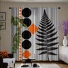 Abstract Geometric Curta 2pcs – Black, Orange & Cream with Palm Leaves, Modern Art Design for Living Room and Study Decor