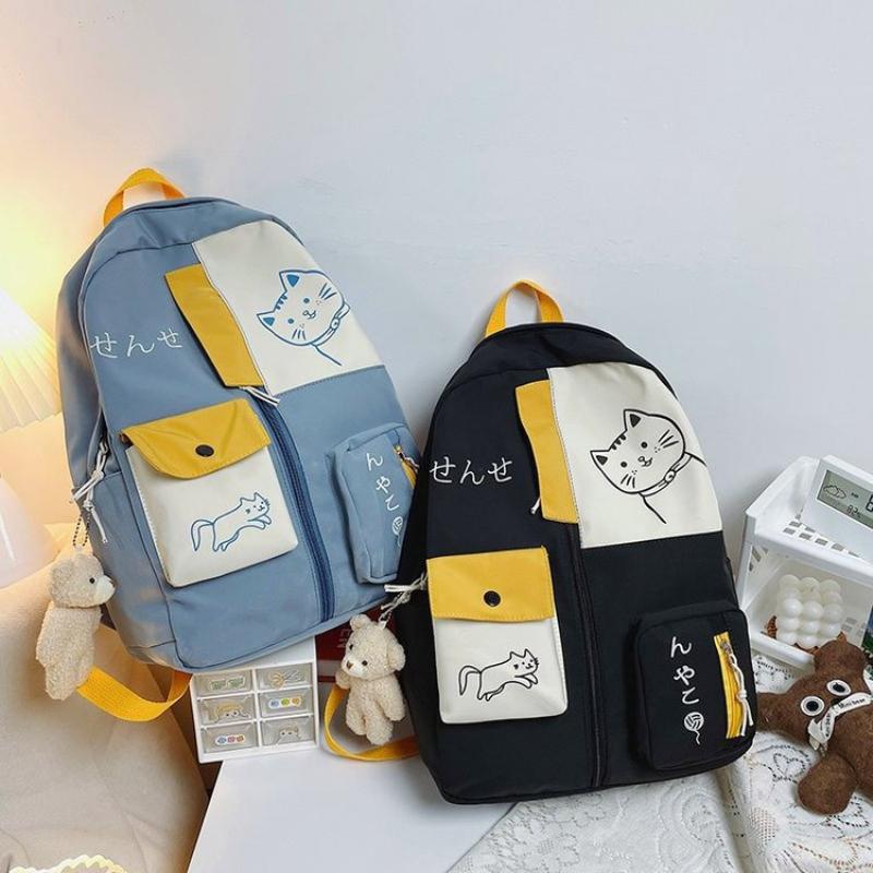 Cute Cat Print Backpack for Girls Large Capacity Student School Bag Leisure Travel Multi Functional Backpack Portable Boy Schoolbag