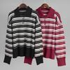 Autumn American Retro Striped Sweater Women's Collar Knit T-shirt Slimming Design Office Versatile Knitted Undercoat Top