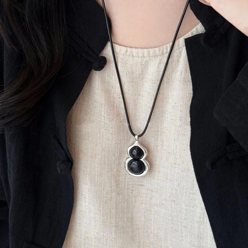 Vintage Brown Tiger Eye Stone Pendant Necklace For Women Fashion Long Rope Sweater Chain Necklaces