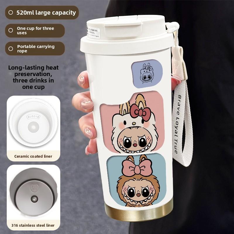 Cute Thermos Cup Large Capacity High Value 316 Stainless Steel Water Cup Portable Rope Coffee Cup
