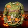 Herren lässiges Strick-Langarm-Rundhals-T-Shirt mit Halloween-Print