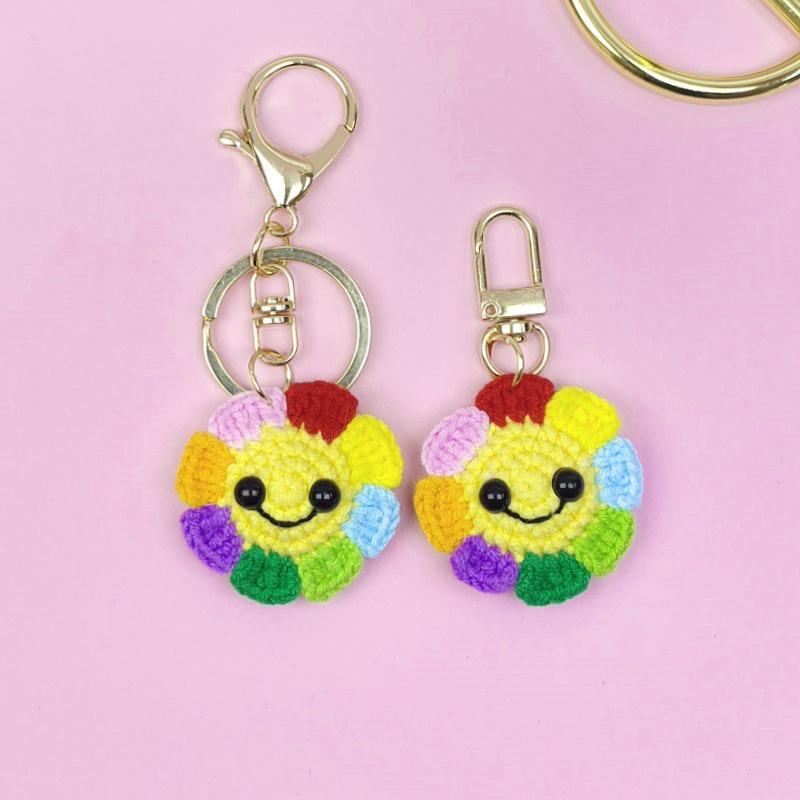 Bunte Sonnenblumen-Smiley-Gesicht Schlüsselanhänger & Handgefertigter Taschenanhänger - Ohrhörerhüllen-Dekoration für Damen & Kindertag Geschenk
