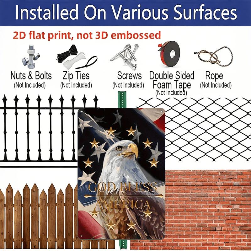 2D Flat Vintage Patriotic Metal Wall Decor - 4th of July USA Flag & Eagle Aluminium Sign with "God Bless America" Inscription, Durable Aluminium