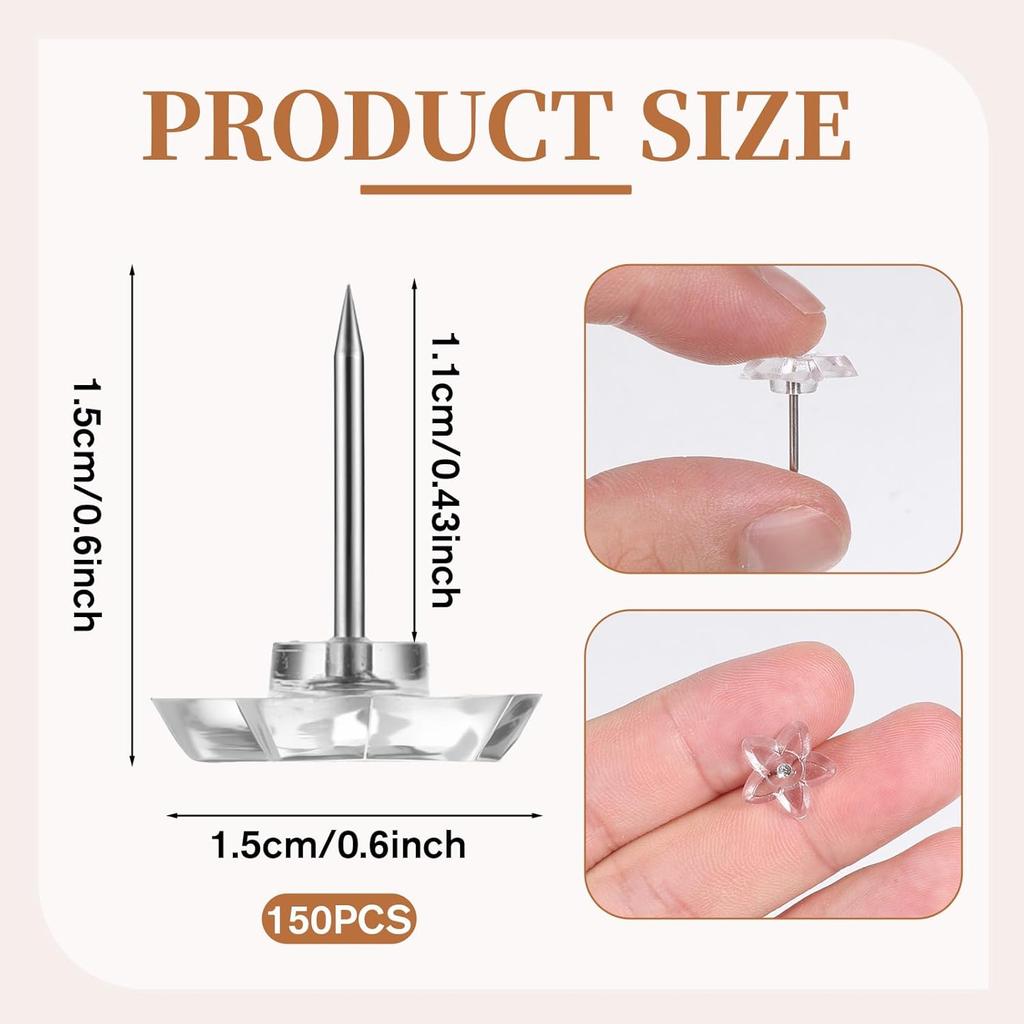 150 Pieces Star Push P Clear Plastic Thumb Tacks with Steel Point Decorative Star Pushp with Plastic Box for Cork Board, Bulletin Board, Office, Home