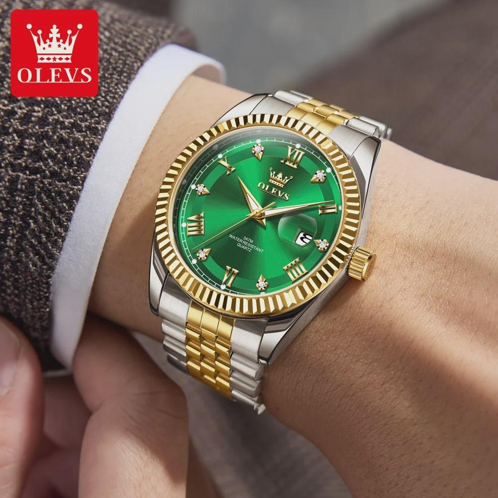 OLEVS Men's Watches Silver Stainless Steel Waterproof Quartz Watch for Man Luminous Date Business Original Male Wristwatch