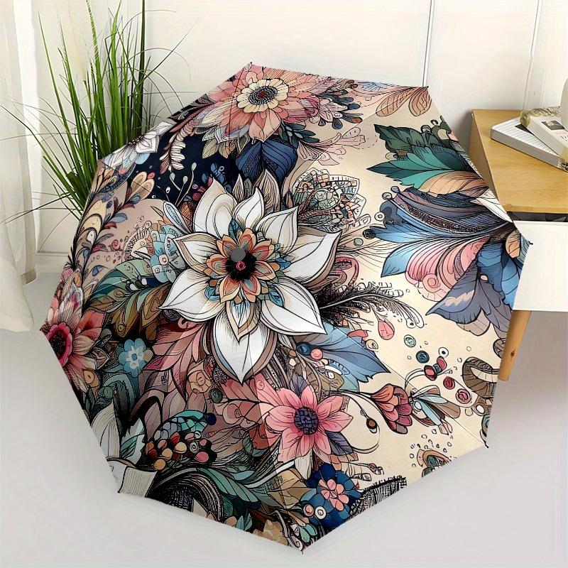 

1pc Floral Mandala Design Umbrella with Plastic Handle,Suitable for All Seasons Home Travel Outdoor UmbrellaM1283
