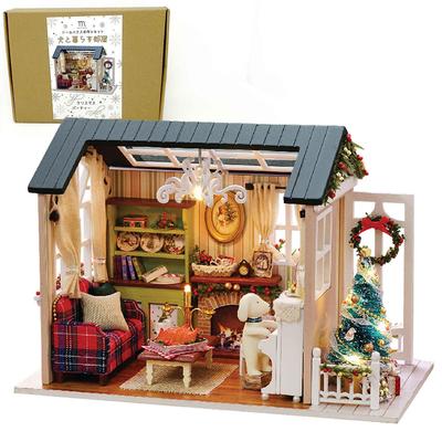 Moin Moin Dollhouse Miniature DIY Kit Set Scale Small Beginner Room LED Light Acrylic Case 20101DH138 [Japanese Instructions] 1/24 Dog-Friendly +