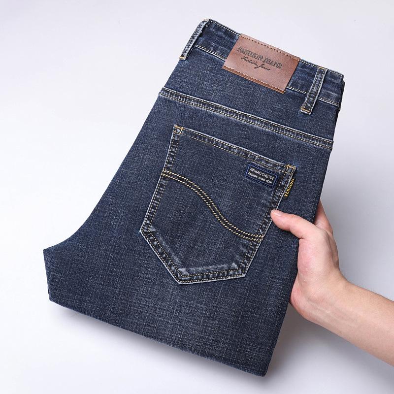 

Летние тонкие высококачественные деловые мужские джинсы Slim Fit с эластичной резинкой, прямые свободные повседневные брюки 40