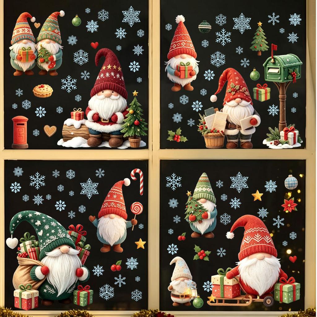 Christmas Faceless Dwarf Dwarffolk Static Window Sticker Does Not Damage Glass for Living Room Windows