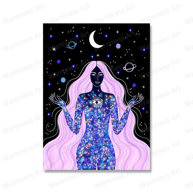 Nordic Bohemian Style Solstice Earth Goddess Poster Sky Star Moon Magic Sun Wall Living Room Decoration Image
