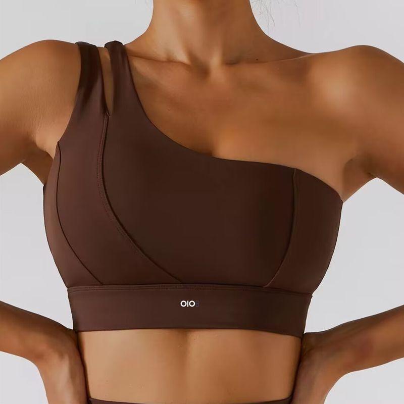 

Oiob Yoga Bra Women s Single Shoulder Strap Bubble Wrap Push up Sports Bra Outwear Running Fitness Beautiful Vest Tops Curry (Bra) S