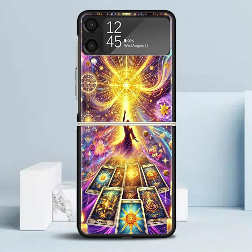 Witch Tarot Card Black Cover for Samsung Galaxy Z Flip 7 6 5 4 3 5G Phone Case Flip7 Flip6 Flip5 Flip4 Flip3 Pattern Case Galaxy