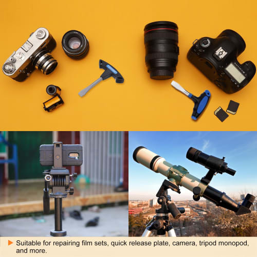 uxcell 12mm T-Handle Flat Head Screwdriver with 9 1/4" to 3/8" Interchangeable Camera Screws for Quick Release Plates, Camera Tripods, Monopods, Blue